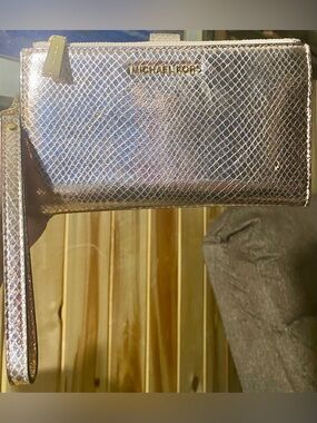 Michael Kors Jet Set metallic snakeskin wristlet textured snakeskin-embossed